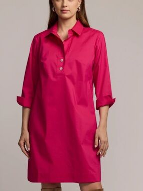 NWT HINSON WU ISABELLA DRESS Women's Bright Pink Popover Shirt Dress